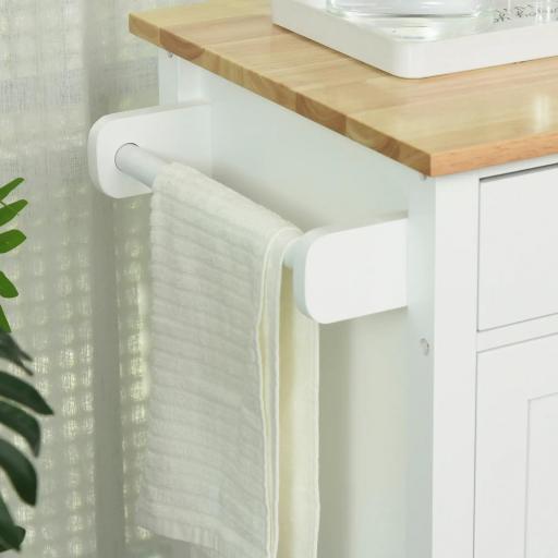 Mueble Auxiliar de Cocina con Ruedas 2 Cajones 2 Puertas Estante Ajustable y Toallero 104x46x91 cm Blanco [7]