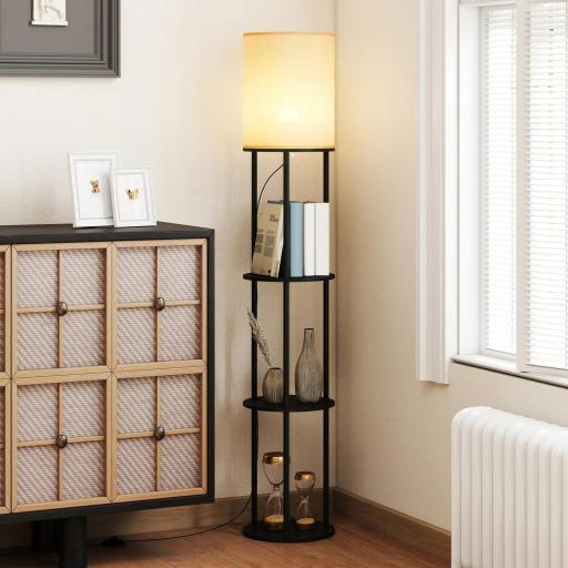 Lámpara de Pie con Estantes con 3 Temperaturas de Color Control Remoto para Salón Dormitorio Oficina Negro [4]