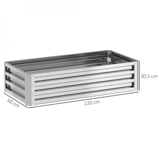 Jardinera Elevada Rectangular de Acero Galvanizado para Cultivar Plantas Flores Hierba 120x60x30,5 cm Plata [1]