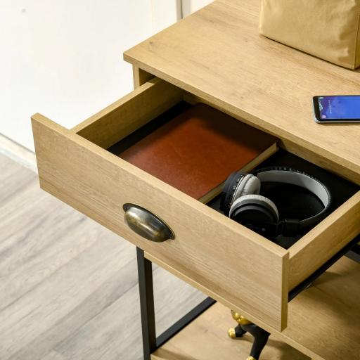 Mesa de Entrada con 2 Cajones y 2 Estantes de Almacenamiento Marco de Acero 100x35x79,2 cm Roble [7]