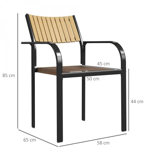 Juego de 4 Sillas de Jardín Exterior Apilables con Tela Transpirable Reposabrazos y Respaldo 58x65x85 cm Marrón [1]