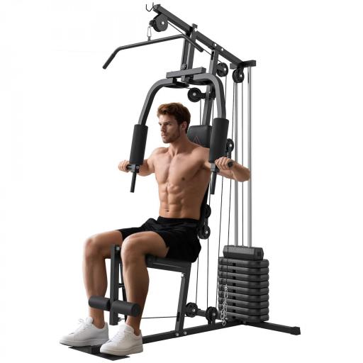 Máquina de Musculación con Pesas Ajustables de 45 kg Prensa de Pecho y Piernas Polea 135x103x200 cm Negro [9]