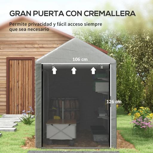 Carpa de Jardín para Bicicletas 1,2x1,8x1,65 m con 2 Habitaciones Puerta con Cremallera Impermeable Anti-UV Gris Claro [5]
