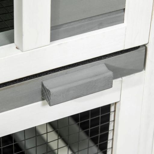 Jaula para Conejos 2 Niveles de Madera con 6 Ruedas 2 Escaleras 3 Bandejas Extraíbles y Zona Abierta 110x50x86 cm Gris [6]