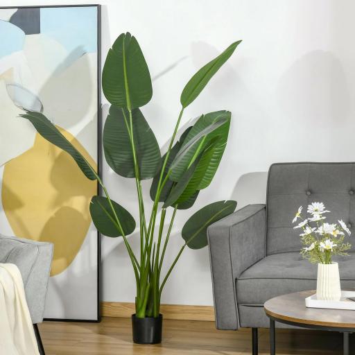 Planta Artificial Bananera de 160 cm con Maceta y 10 Hojas Realistas Planta Tropical Sintética para Decoración en Interior y Exterior Oficina Hogar Verde