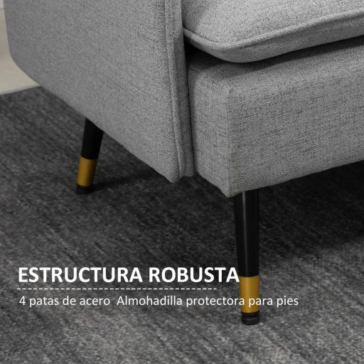 Sofá de Salón de 2 Plazas Moderno con 4 Cojines Reposabrazos y Patas de Acero Carga 240 kg 139x68x80 cm Gris [3]