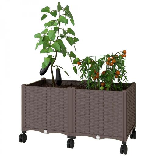 Jardinera Elevada con 6 Ruedas Riego Automático y Drenaje Macetero Exterior para Jardín 80x40x43 cm Marrón [9]