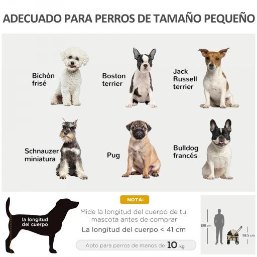Carrito para Perros Plegable Cochecito para Mascotas con 2 Correas de Seguridad Cojín y Marco de Acero Caqui [4]