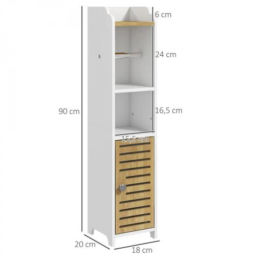 Portarrollos de Baño Moderno Armario de Baño con Estantes 1 Puerta y Portarrollos de Papel 18x20x90 cm Blanco y Roble [1]