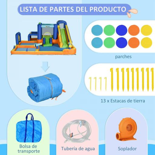 Castillo Hinchable Infantil con Tobogán Piscina Muro de Escalada Inflador y Bolsa de Transporte 430x420x200cm Multicolor [5]