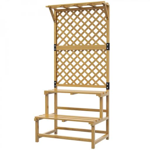 Soporte para Plantas de 2 Niveles con Celosía Enrejado con 2 Estantes de Madera para Jardín Terraza 75x50x166 cm Natural [8]