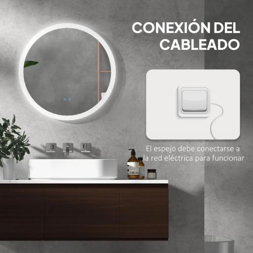 Espejo de Baño Redondo con Luces LED Ø60x3 cm Espejo Antivaho 3 Luces de Colores Función de Memoria Interruptor Táctil [5]