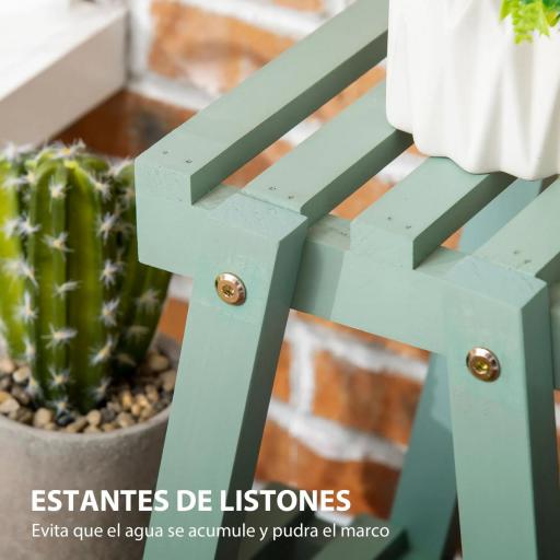 Soporte de Madera para Plantas de 3 Niveles Estantería Decorativa para Interiores Exteriores 76x26x76 cm Verde [3]