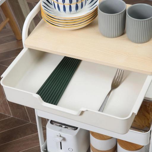 Carrito de Cocina con Ruedas Carro de Almacenamiento con Cajón Extraíble 2 Cestas y Frenos para Baño Salón Dormitorio 43,9x30,5x75,6 cm Blanco [3]