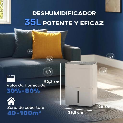 Deshumidificador 35L/día Depósito de Agua 5,5L Pantalla LED Temporizador 24 H Bloqueo Infantil hasta 40-100㎡ Blanco [7]