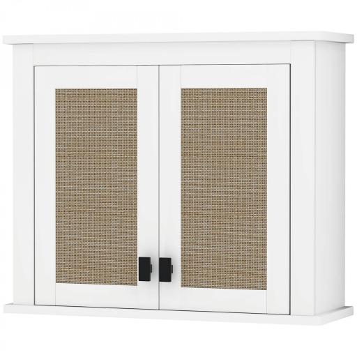 Armario de Pared para Baño Mueble de Baño Suspendido con 2 Puertas de Ratán PE Estante Ajustable 60x19,5x49,4 cm Blanco [7]