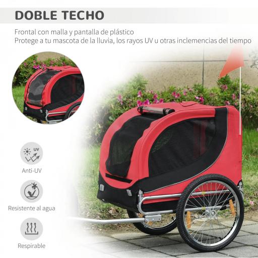 Remolque Bicicleta Perros Mascota 1 Bandera 8 Reflectores Remolque Bici 130x73x90 cm Rojo Negro [7]