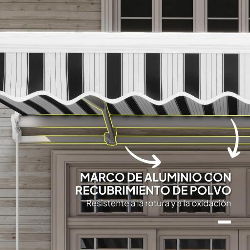 Toldo Manual Retráctil 395x245 cm Ángulo Ajustable Brazo Articulado Anti-UV e Impermeable Montaje a Pared Azul y Blanco [4]