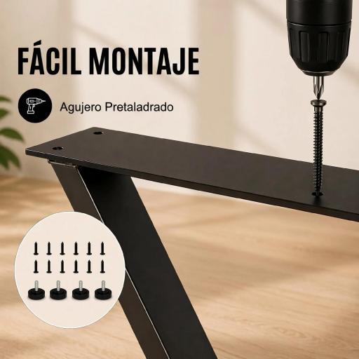 Juego de 2 Patas de Mesa de Acero en Forma de X para Muebles Industriales con Almohadillas Ajustables y Tornillos Negro [4]