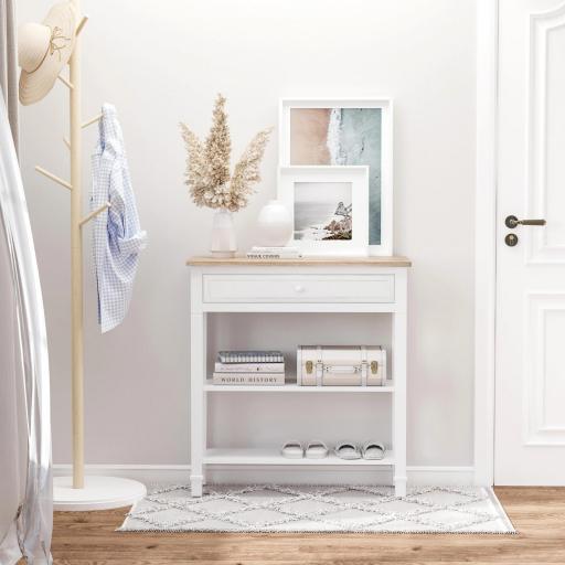 Mesa Consola Mesa Recibidor con 2 Estantes y Cajón para Entrada Pasillo Salón 75,6x27,5x80,5 cm Blanco