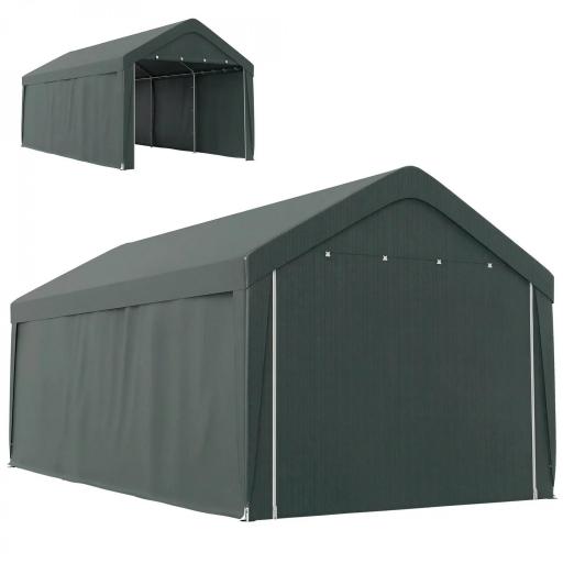 Carpa Garaje de Exterior 3x6 m con Tejido PE Resistente Estructura de Acero y Paredes Desmontables Gris Oscuro [8]