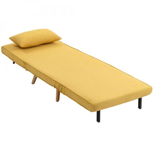 Sofá Cama Individual Plegable con Respaldo Ajustable 5 Posiciones Sillón Cama Tapizado con Cojín 72x75x85 cm Amarillo [9]