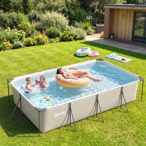 Piscina Desmontable Tubular 394,5x208,3x80,5 cm 6075 L con Marco Metálico Parche de Reparación sin Depuradora Gris [5]