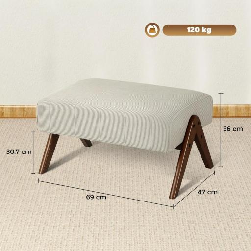 Reposapiés de Salón Taburete Bajo con Asiento Acolchado Patas de Madera para Sala de Estar Dormitorio 69x47x36 cm Beige [1]