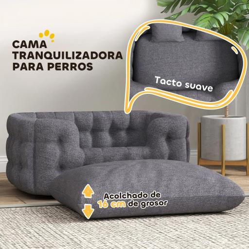 Cama para Mascotas con 2 Almohadas Colchón para Perros Antideslizante con Funda Extraíble y Lavable 90x60x35 cm Gris [4]