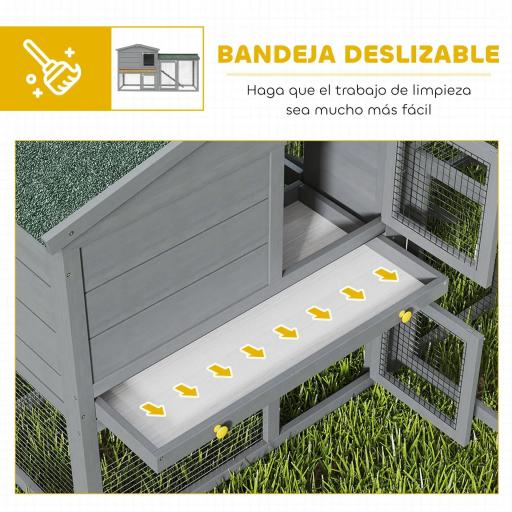 Conejera de Madera de 2 Niveles con Techo Asfáltico Bandeja Extraíble y Escalera para Exterior 150x45x85 cm Gris [4]