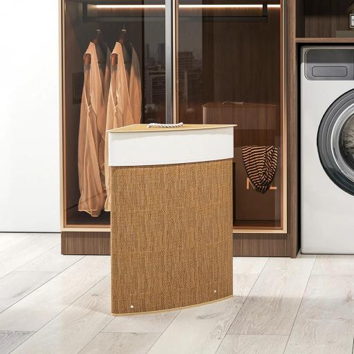 Cesto Ropa Sucia Bambú para Esquina 55L con Tapa y Asa Bolsa Extraíble Lavable 35x35x60 cm Marrón [5]