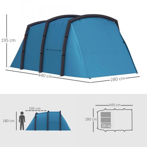 Tienda de Campaña Inflable Tipo Túnel para 3-6 Personas con Vestíbulo Ventanas de Malla y Bolsa Impermeable Azul [1]