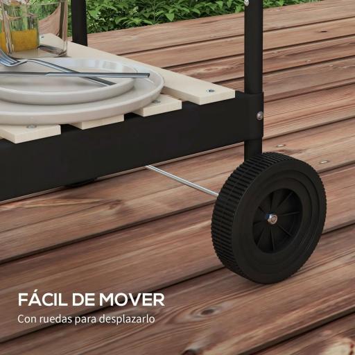 Barbacoa de Carbón con Ruedas Parrilla Ajustable en Altura Estantes y 6 Ganchos 103x47x95 cm Rojo y Negro [3]