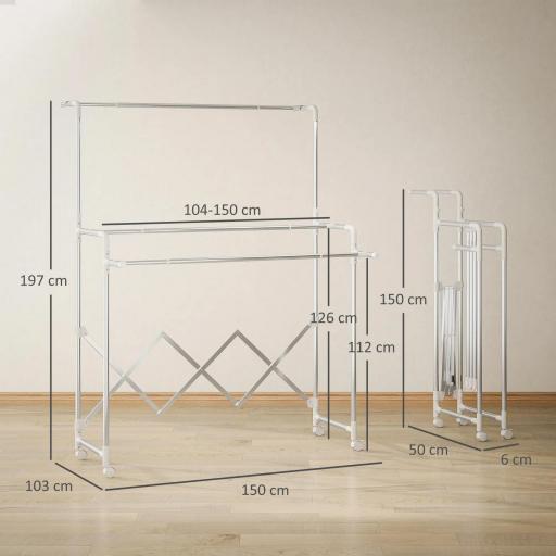 Tendedero Plegable de 3 Niveles Tendedero de Acero Inoxidable con 3 Barras Ajustables y Extensibles 4 Ruedas Plata [1]