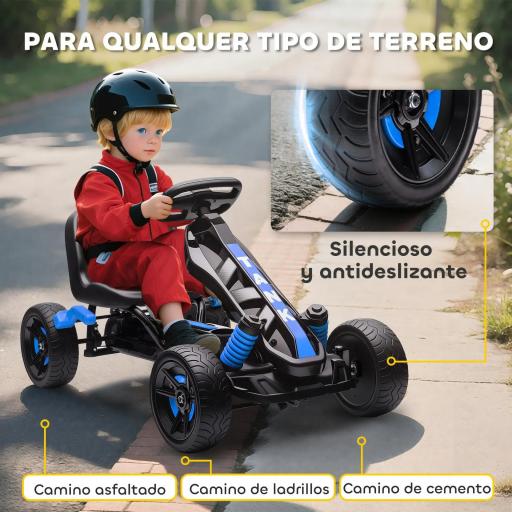 Kart Pedales para Niños de +3 Años con Embrague Automático Freno Ruedas Antideslizantes de EVA y Marco Metálico Azul [4]
