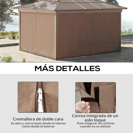  4 Paredes Laterales para Cenador 3x2 m con Ganchos Cortinas sin Ventanas para Carpa de Jardín Exterior Fiesta Marrón [5]