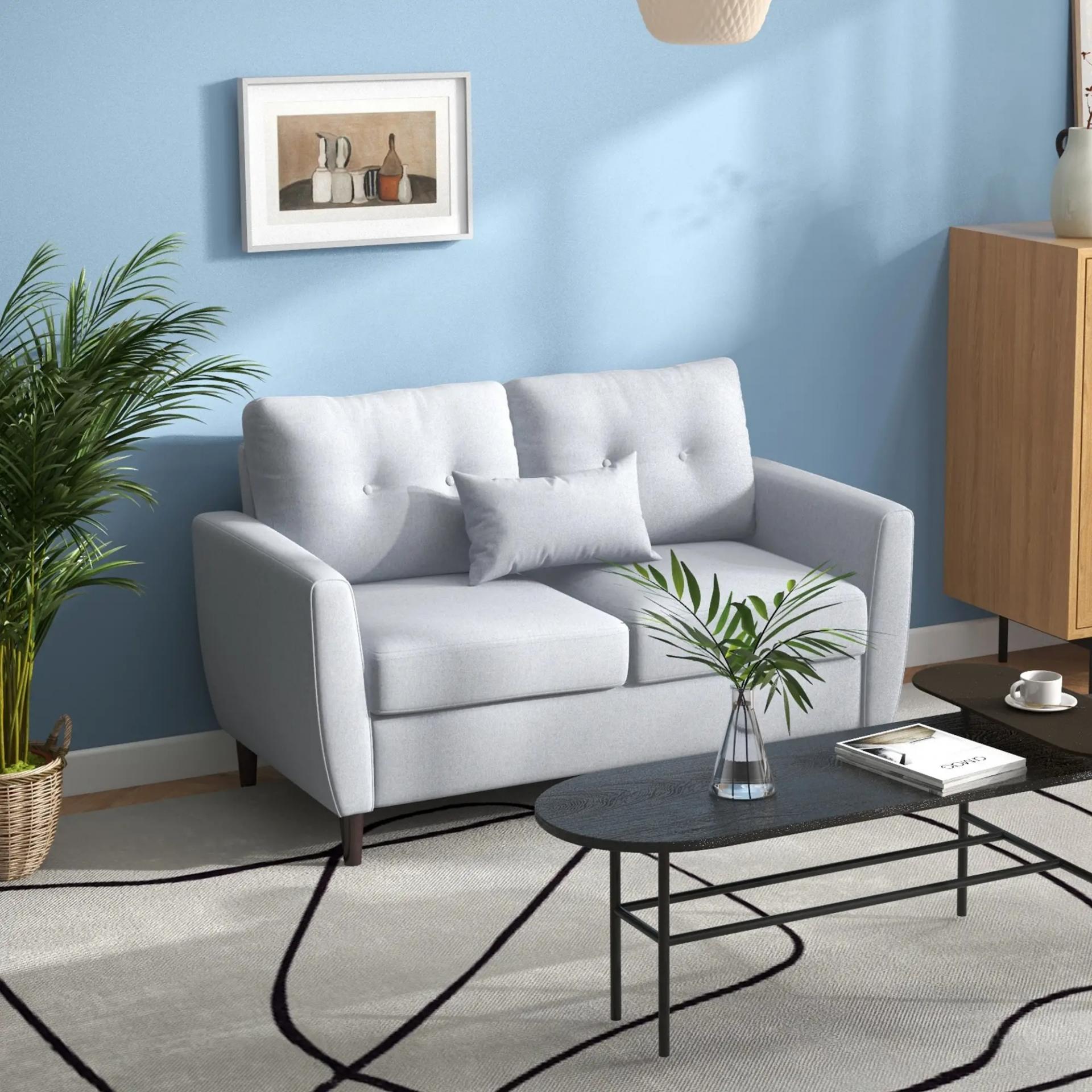 Sofá de 2 Plazas con Cojines y Asiento Acolchado Funda de Almohada Lavable 140x78x83 cm Gris Claro