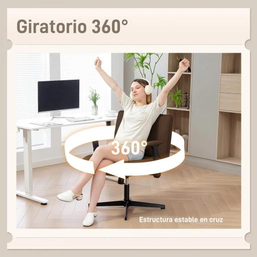 Silla de Oficina Piernas Cruzadas con Reposabrazos Abatible Asiento Ancho sin Ruedas Altura Ajustable Giratoria Marrón [3]