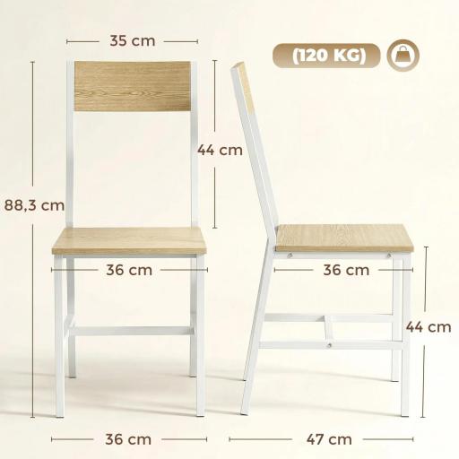 Juego de 2 Sillas de Comedor Sillas de Cocina con Respaldo Inclinado Estructura Metálica Natural [1]