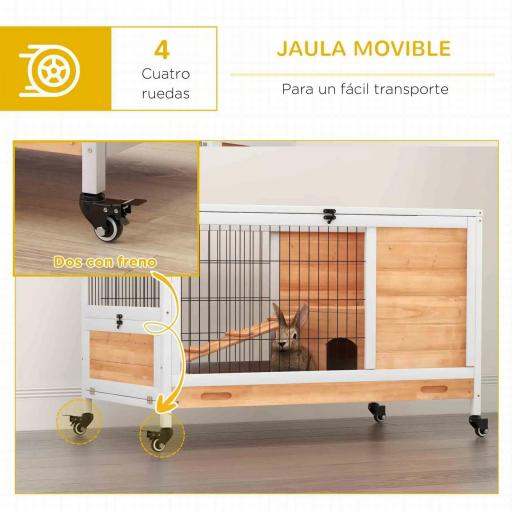 Jaula de Conejos Conejera para Mascotas Pequeñas con Techo Abrible y Bandeja Extraíble 90x53x59 cm Natural [2]