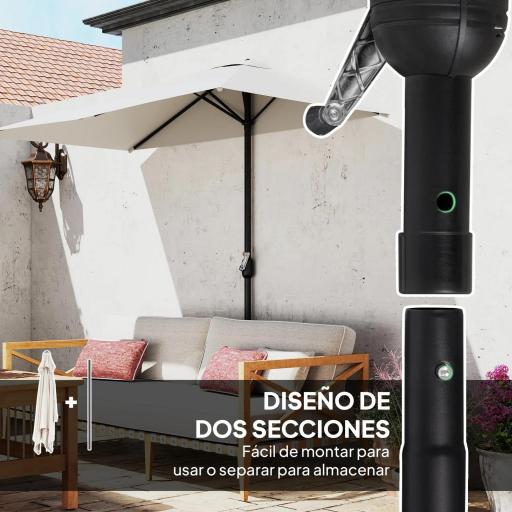 Sombrilla Rectangular 230x130x245 cm Parasol para Pared Media Sombrilla con Manivela Protección UV 30+ Impermeable Sombrilla para Balcón Terraza Jardín Crema [2]