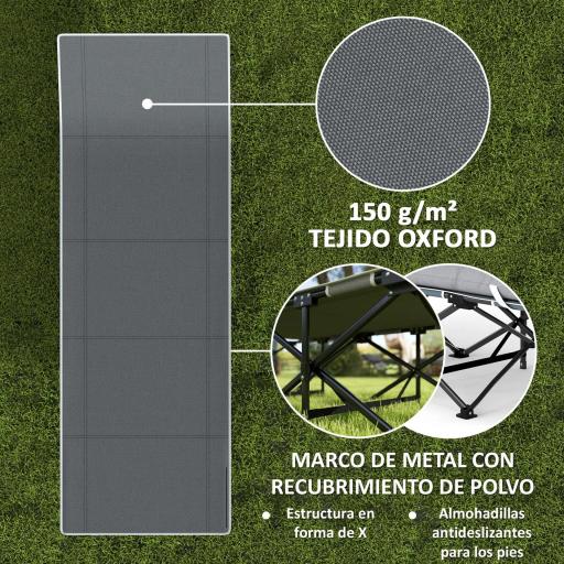 Cama de Camping Plegable con Colchón Extraíble Reposacabezas y Bolsa de Transporte 196x68x37 cm Gris Oscuro [5]