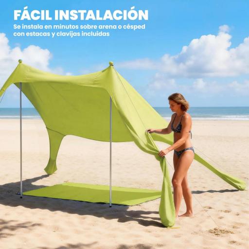 Carpa Playa Plegable con Esterilla UPF50+ Postes de Aluminio Pala Estacas y Bolsa de Transporte Verde [6]