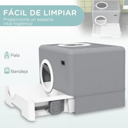 Arenero para Gatos Cubierto con Pala Bandeja Extraíble Entrada Frontal y Salida Superior 52x41x38,5 cm Gris [4]