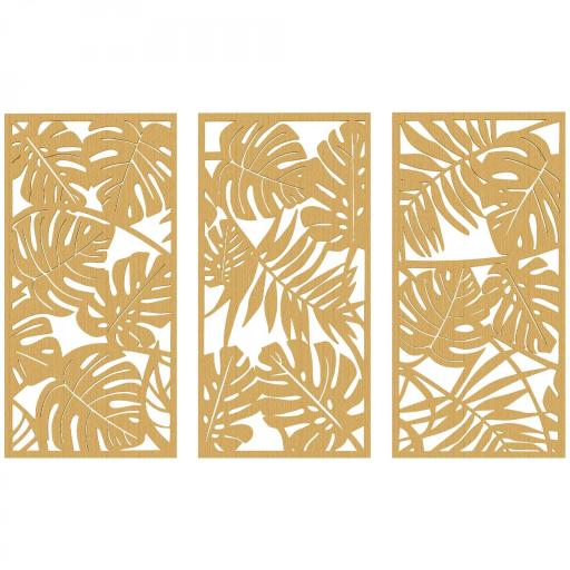 Decoración de Pared de Madera 3D 3 Piezas 40x80 cm Adornos de Pared con Patrón de Hojas Tropicales Madera Natural [8]