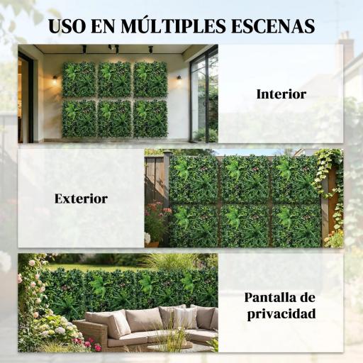 Set de 6 Setos Artificiales Ocultación Jardín 50x50 cm Tipo Milán Fácil Montaje Anti-UV para Terraza Balcón Verde [6]