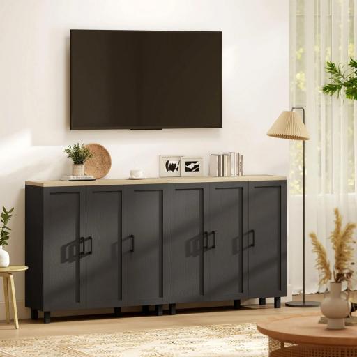 Aparador de Salón con 3 Puertas y Estantes Ajustables para Cocina Comedor Estilo Moderno 90x30x90 cm Negro [3]