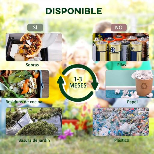 Compostador Giratorio 130L Contenedor Compostaje Doble Cámara Aberturas de Ventilación Patas de Acero 67x60x77 cm Negro [5]