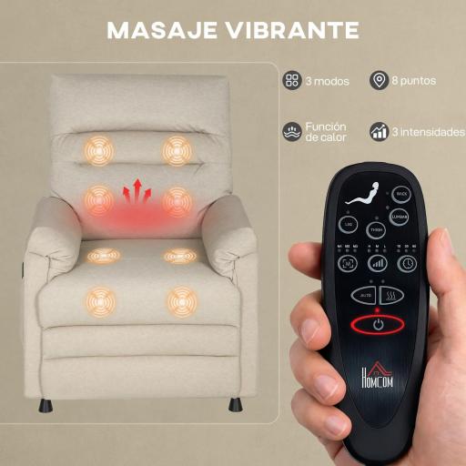 Sillón Relax Reclinable Eléctrico con Calor Lumbar Masaje Vibración Motor Silencioso Función de Memoria Beige [6]