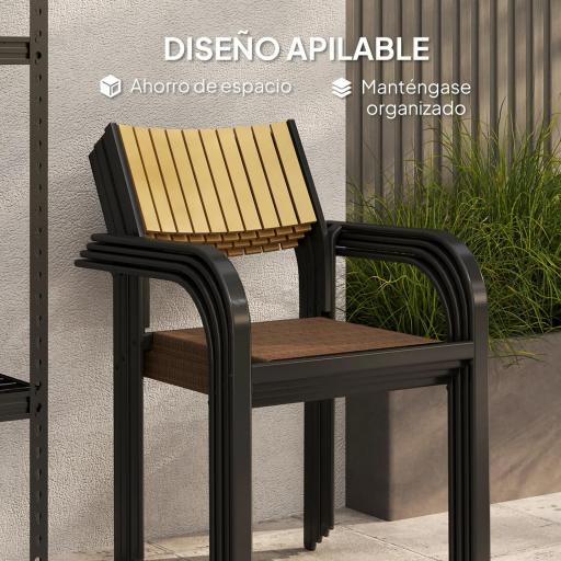 Juego de 4 Sillas de Jardín Exterior Apilables con Tela Transpirable Reposabrazos y Respaldo 58x65x85 cm Marrón [5]